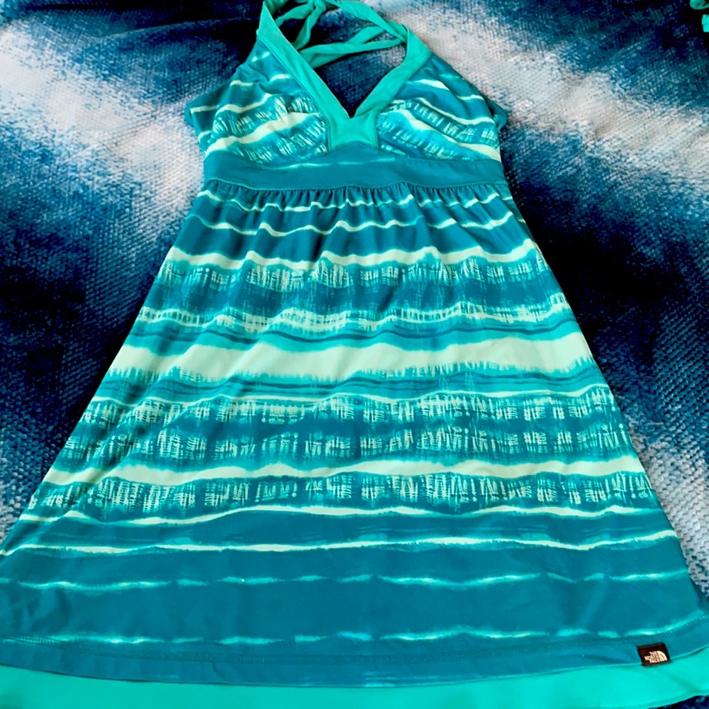 North Face Echo Lake Aqua Blue Sport Halter Dress!